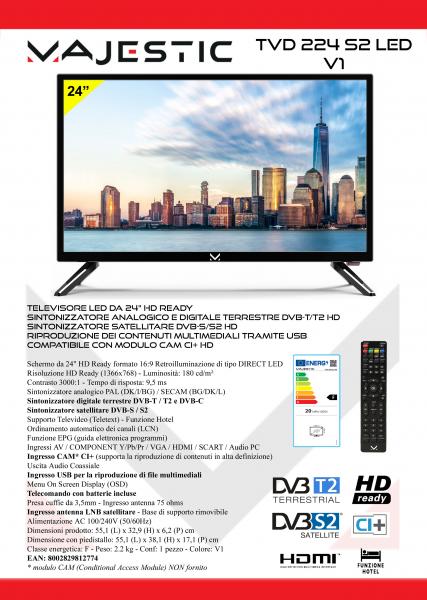 Il TV LED Majestic modello TVD 224 T2/S2 V1